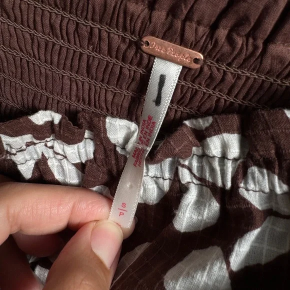 Free People Brown & White Floral Smocked Strapless Bubble Dress - Picture 8 of 14